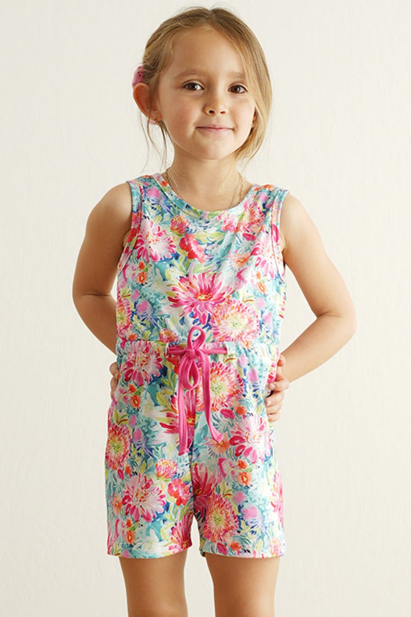 Girls' Floral Bliss Sleeveless Romper – Bright & Playful - Blue Marc