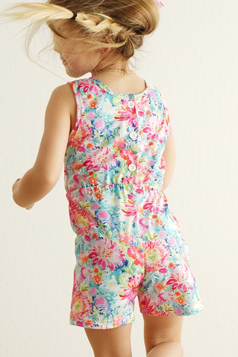 Girls' Floral Bliss Sleeveless Romper – Bright & Playful - Blue Marc