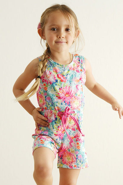 Girls' Floral Bliss Sleeveless Romper – Bright & Playful - Blue Marc