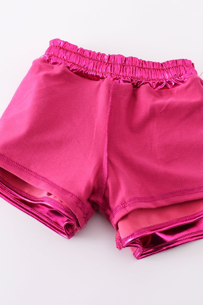 Girls Hot Pink Metallic Shorts – Trendy Statement Piece for Stylish Kids - Blue Marc