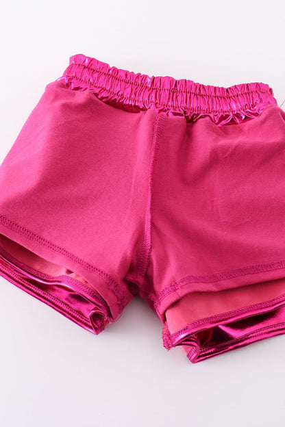Girls Hot Pink Metallic Shorts – Trendy Statement Piece for Stylish Kids - Blue Marc