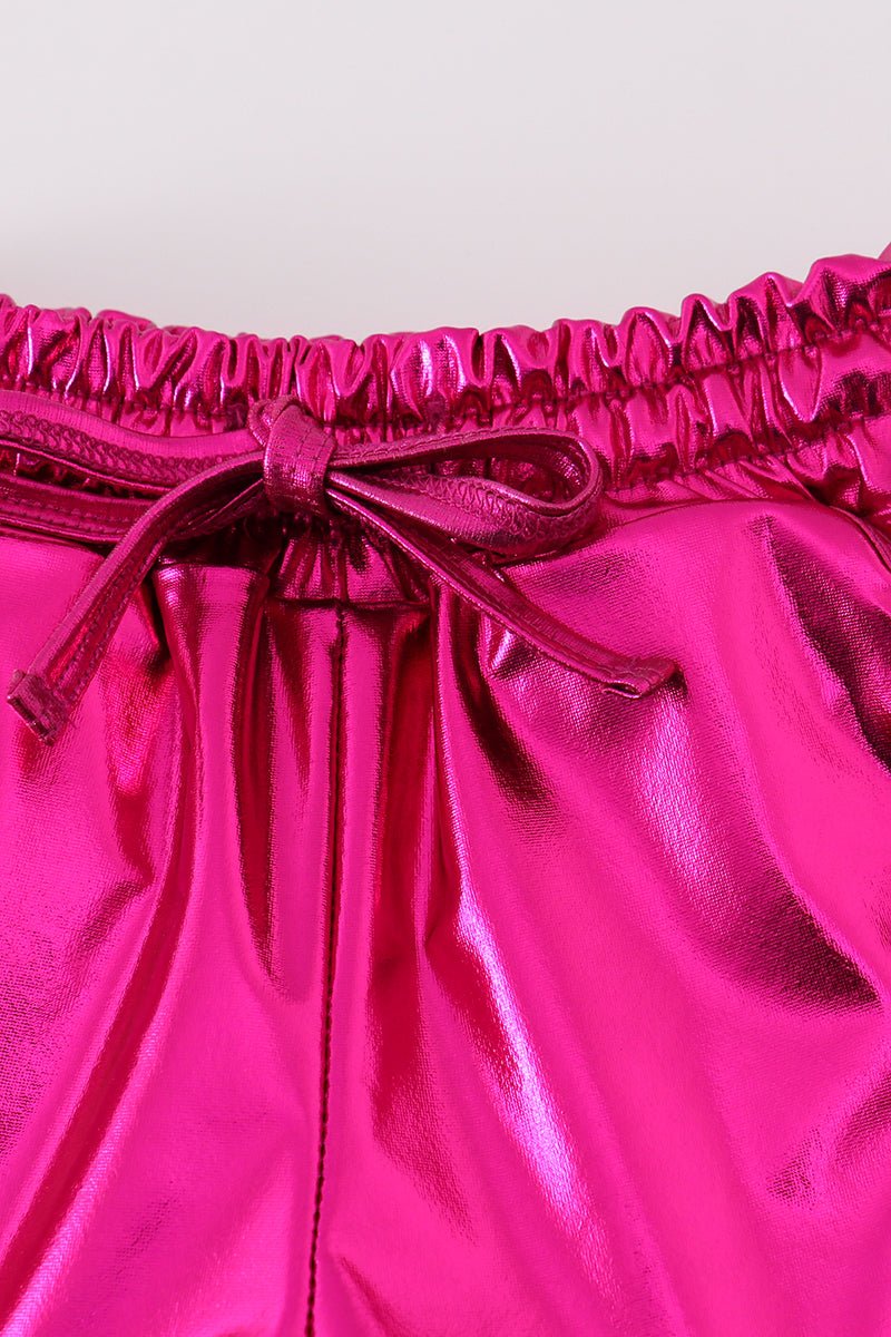 Girls Hot Pink Metallic Shorts – Trendy Statement Piece for Stylish Kids - Blue Marc