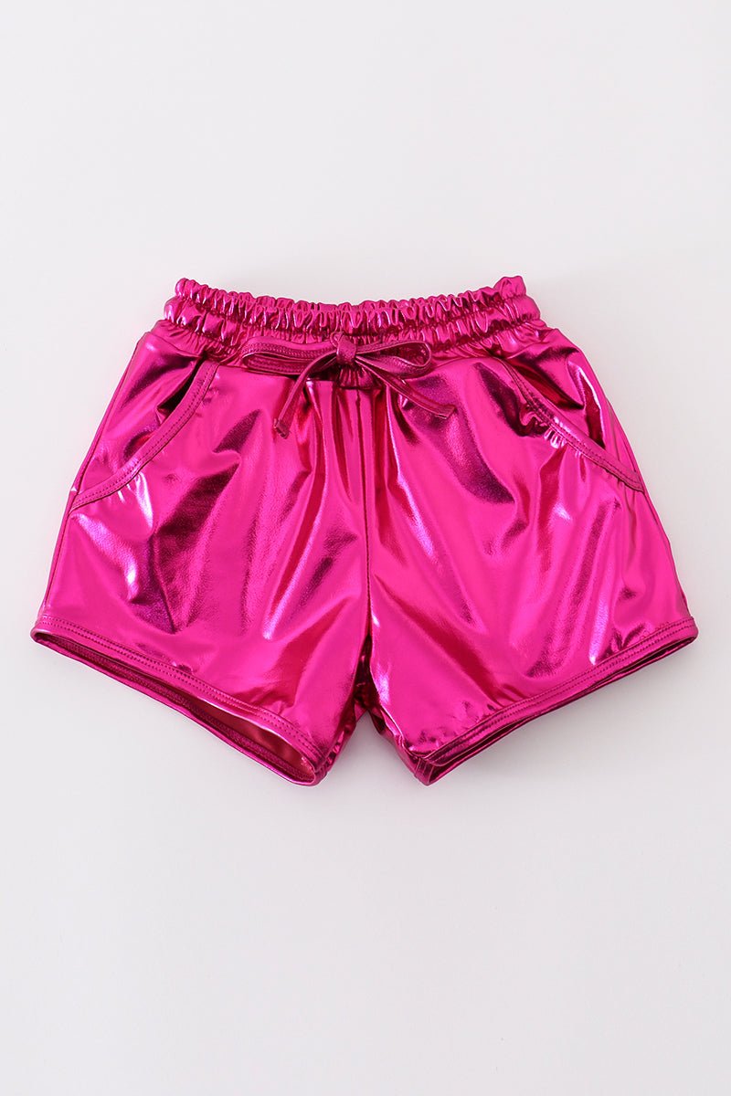 Girls Hot Pink Metallic Shorts – Trendy Statement Piece for Stylish Kids - Blue Marc