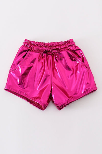 Girls Hot Pink Metallic Shorts – Trendy Statement Piece for Stylish Kids - Blue Marc