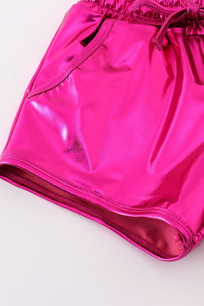 Girls Hot Pink Metallic Shorts – Trendy Statement Piece for Stylish Kids - Blue Marc