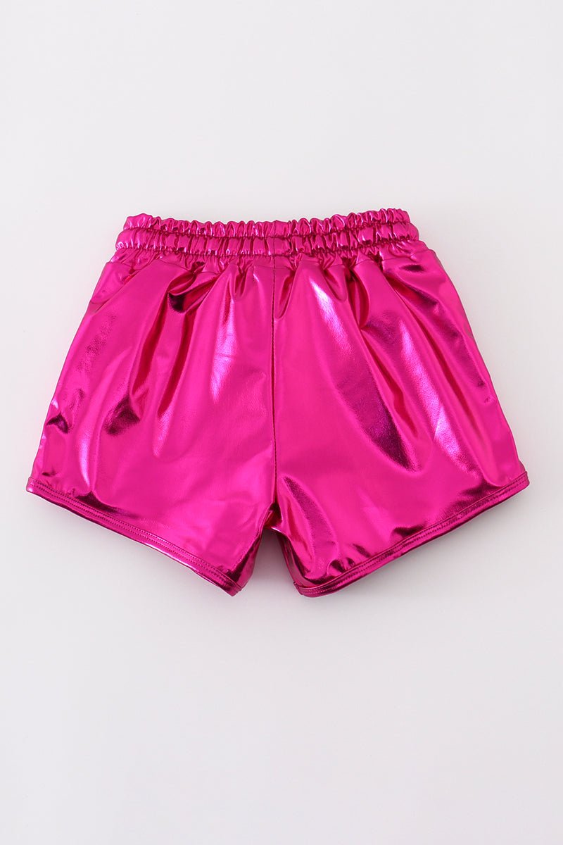 Girls Hot Pink Metallic Shorts – Trendy Statement Piece for Stylish Kids - Blue Marc
