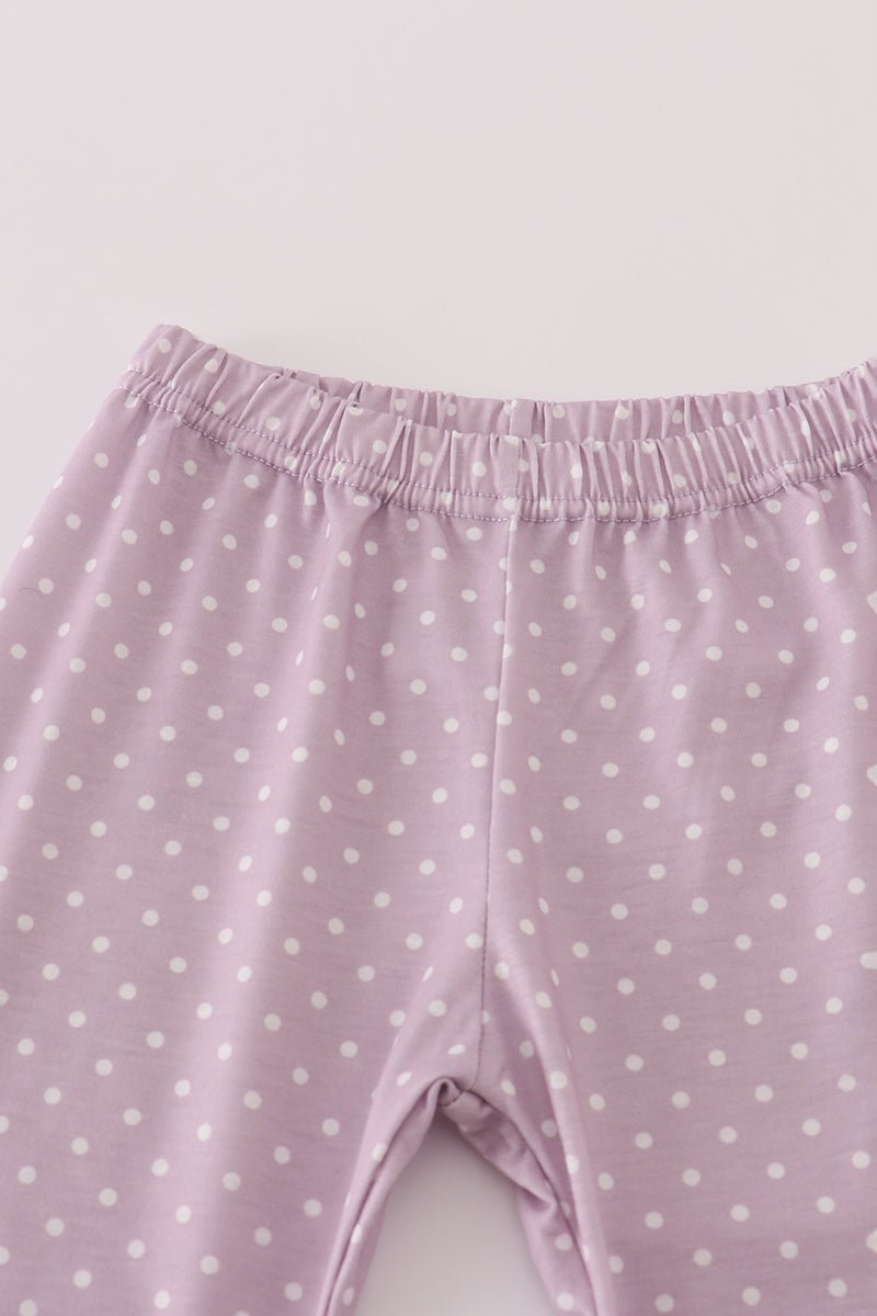 Girls Lavender Polka Dot Leggings & Floral Ruffle Top Set - Blue Marc