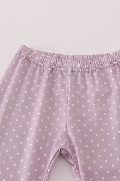 Girls Lavender Polka Dot Leggings & Floral Ruffle Top Set - Blue Marc