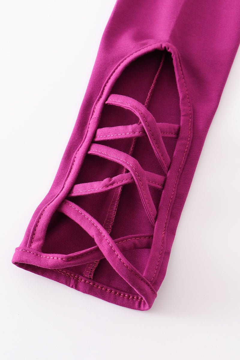 Girls’ Magenta Lattice Cutout Leggings – Stylish Stretch Pants for Toddlers and Kids - Blue Marc
