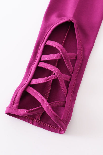 Girls’ Magenta Lattice Cutout Leggings – Stylish Stretch Pants for Toddlers and Kids - Blue Marc