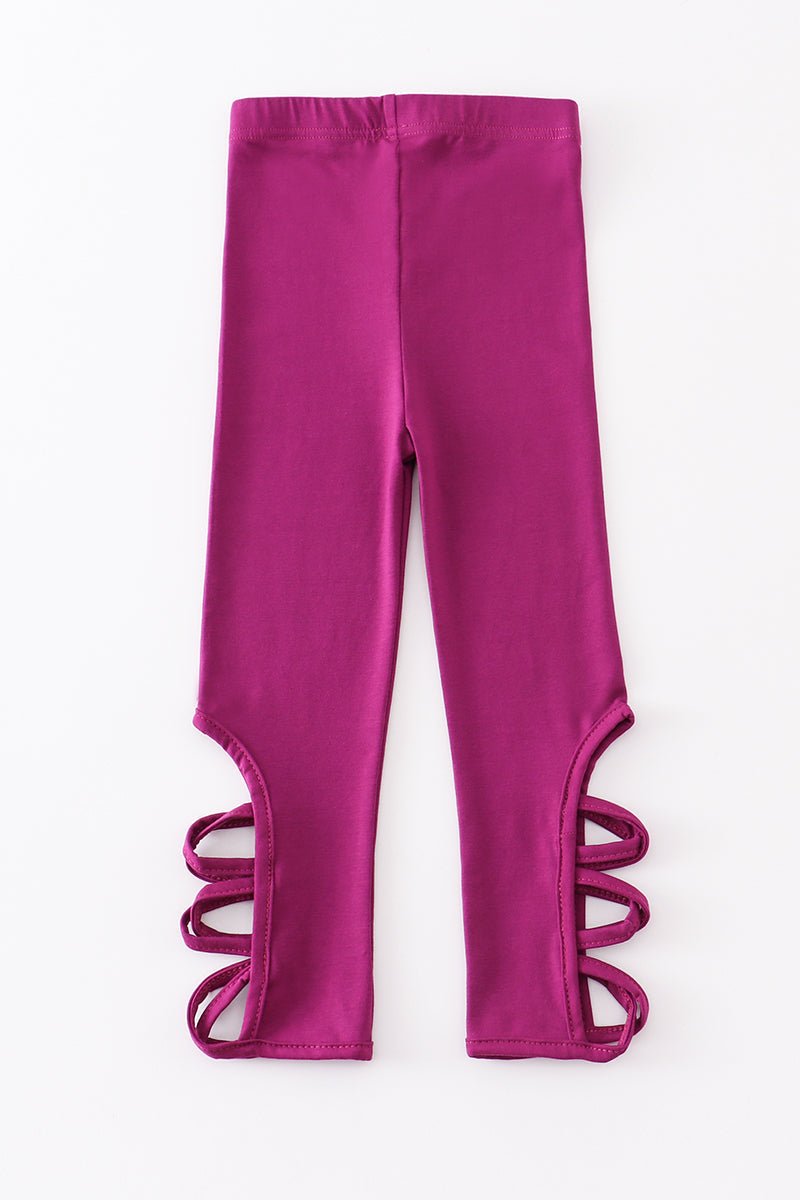 Girls’ Magenta Lattice Cutout Leggings – Stylish Stretch Pants for Toddlers and Kids - Blue Marc