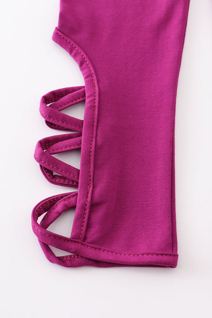 Girls’ Magenta Lattice Cutout Leggings – Stylish Stretch Pants for Toddlers and Kids - Blue Marc