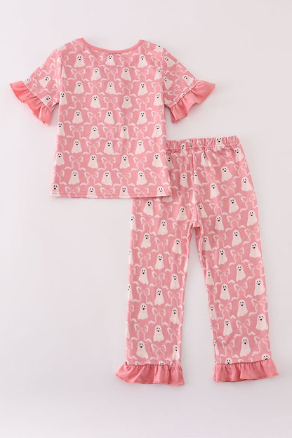 Girls Pink Ghost Halloween Outfit – 2 - Piece Ruffle Pajama Set - Blue Marc