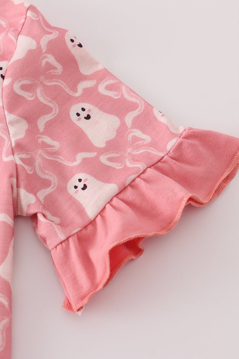 Girls Pink Ghost Halloween Outfit – 2 - Piece Ruffle Pajama Set - Blue Marc