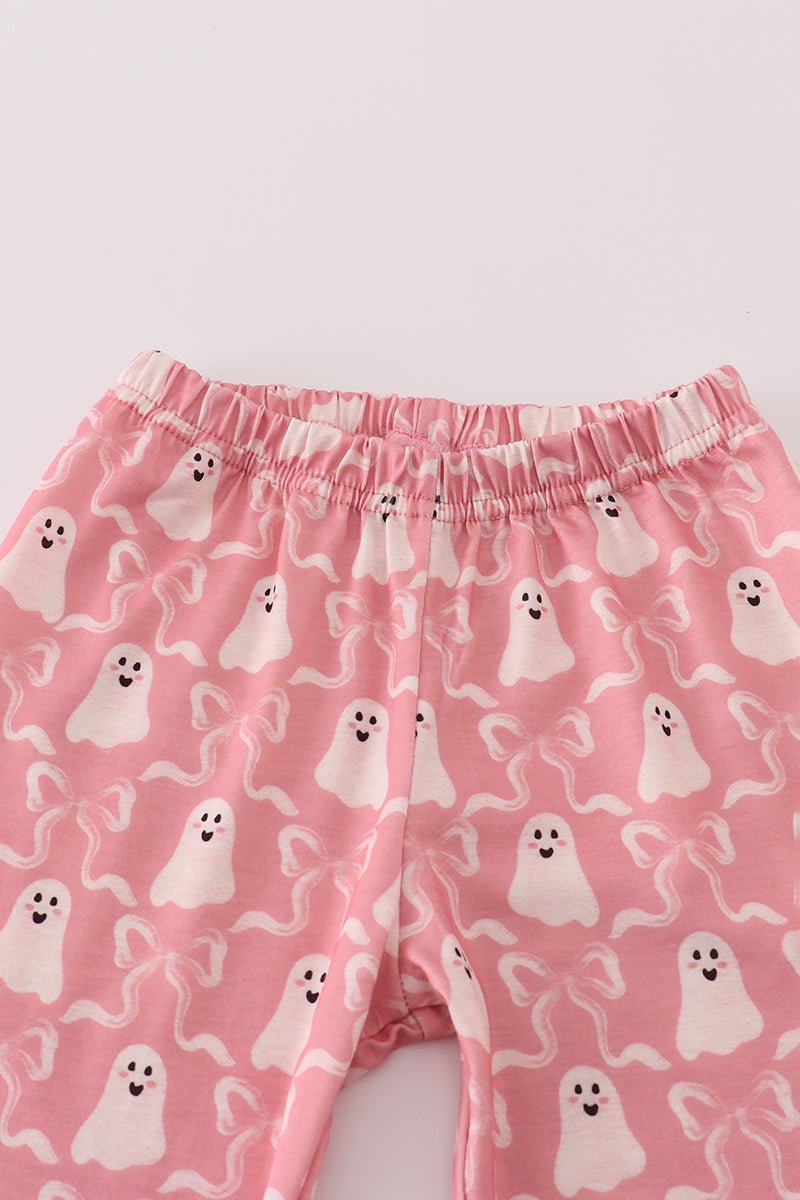Girls Pink Ghost Halloween Outfit – 2 - Piece Ruffle Pajama Set - Blue Marc