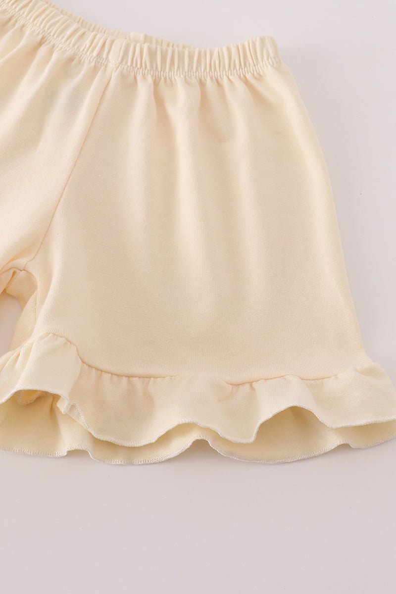 Girls Pumpkin Embroidered Top & Ruffle Shorts Set - Blue Marc