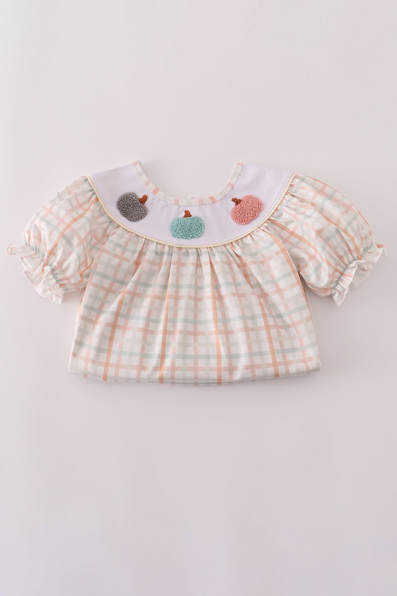 Girls Pumpkin Embroidered Top & Ruffle Shorts Set - Blue Marc