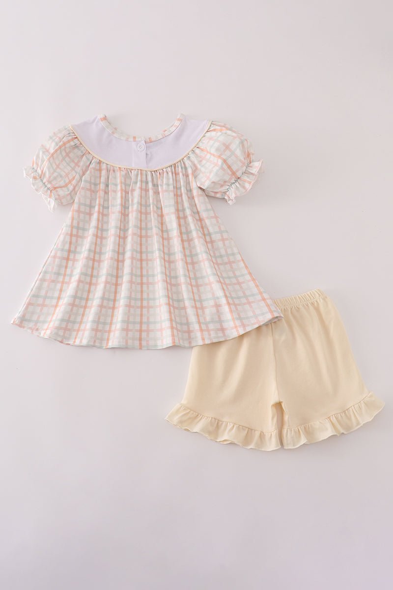Girls Pumpkin Embroidered Top & Ruffle Shorts Set - Blue Marc