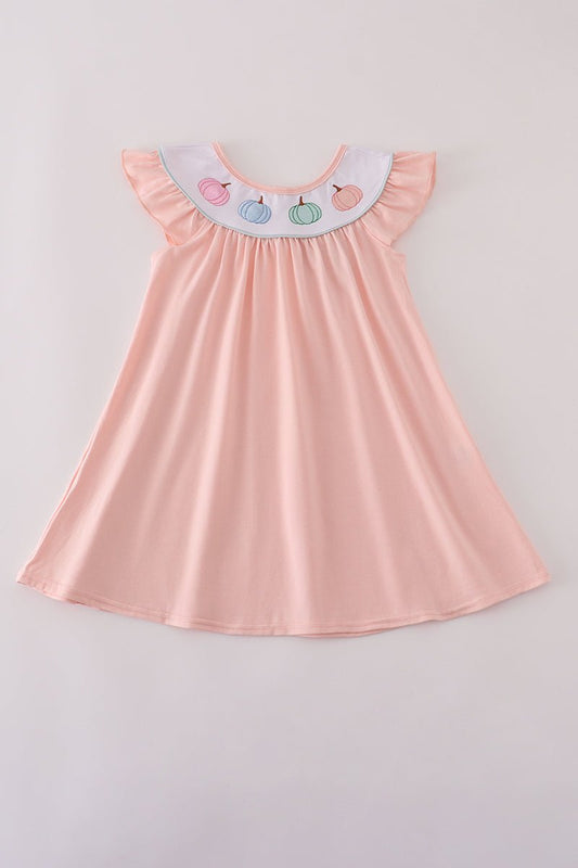 Girls Pumpkin Patch Flutter Sleeve Dress – Light Peach - Blue Marc