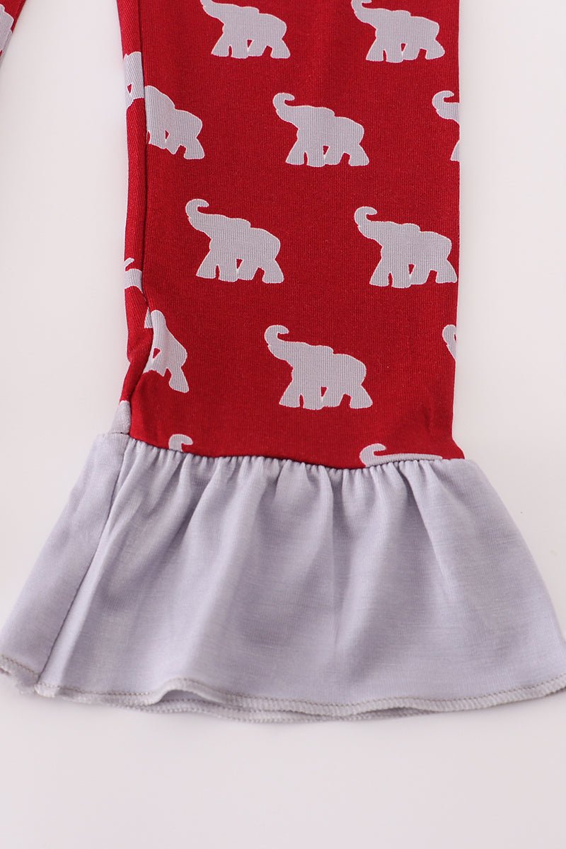 Girls Red Elephant Pajama Set with Ruffle Trim – Cozy Game Day Sleepwear - Blue Marc