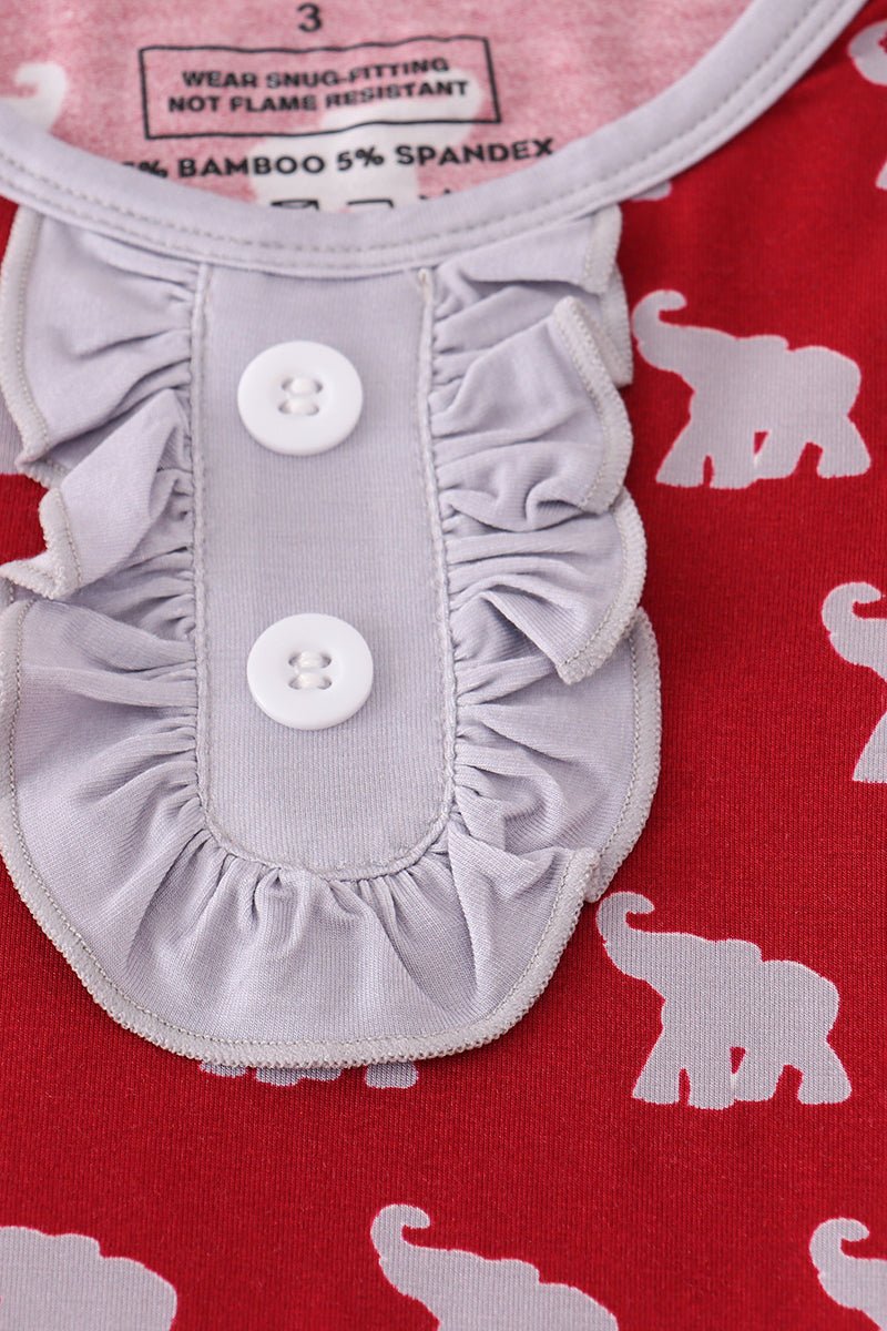 Girls Red Elephant Pajama Set with Ruffle Trim – Cozy Game Day Sleepwear - Blue Marc