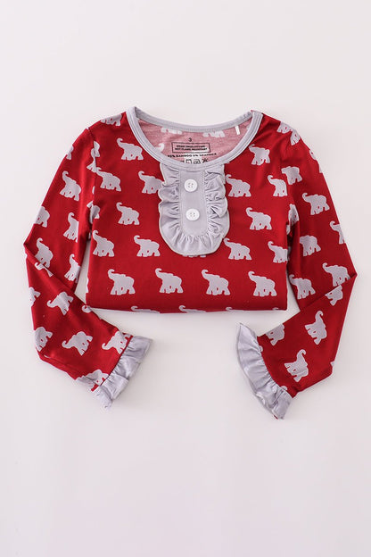 Girls Red Elephant Pajama Set with Ruffle Trim – Cozy Game Day Sleepwear - Blue Marc
