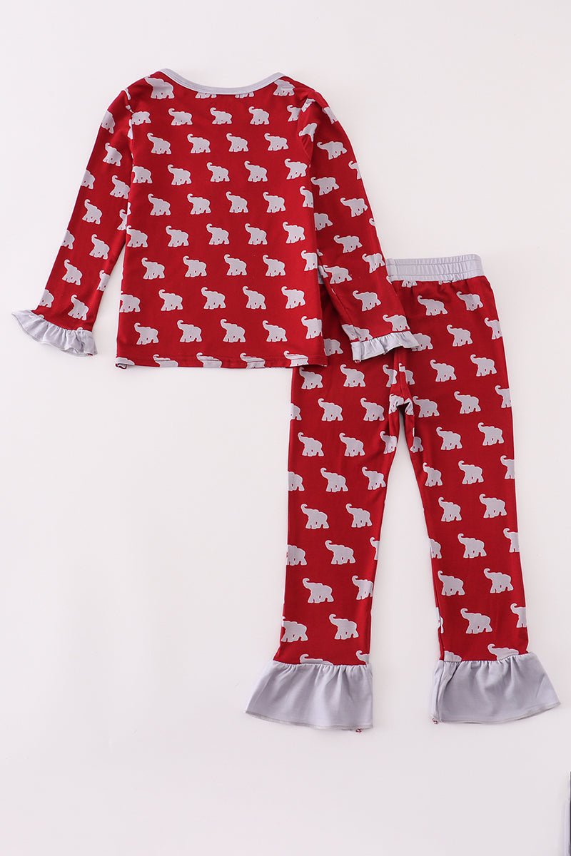 Girls Red Elephant Pajama Set with Ruffle Trim – Cozy Game Day Sleepwear - Blue Marc