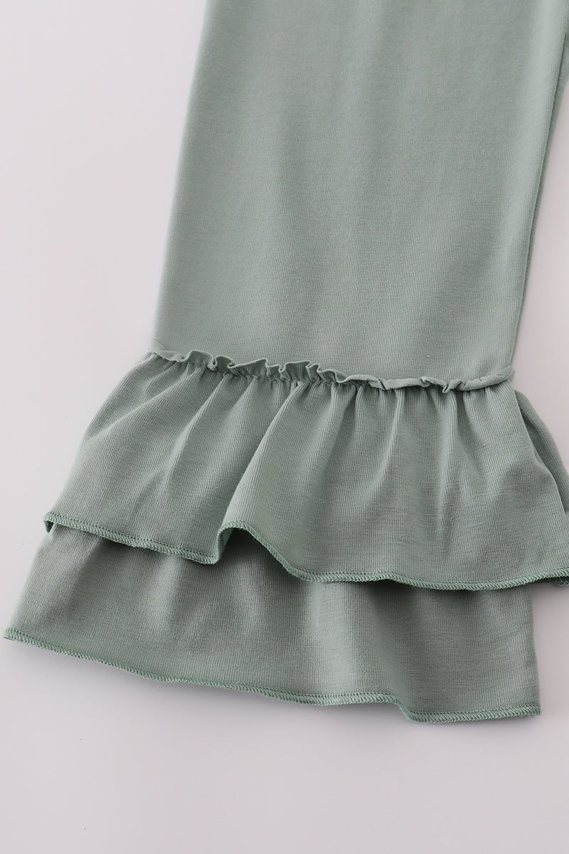Girls Sage Green Ruffle Top & Pants Set – Elegant Toddler Outfit - Blue Marc