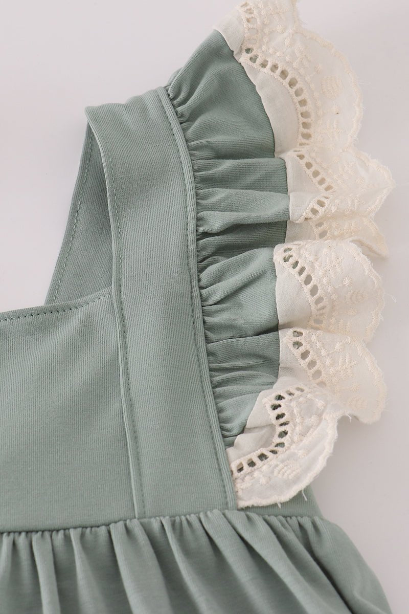 Girls Sage Green Ruffle Top & Pants Set – Elegant Toddler Outfit - Blue Marc