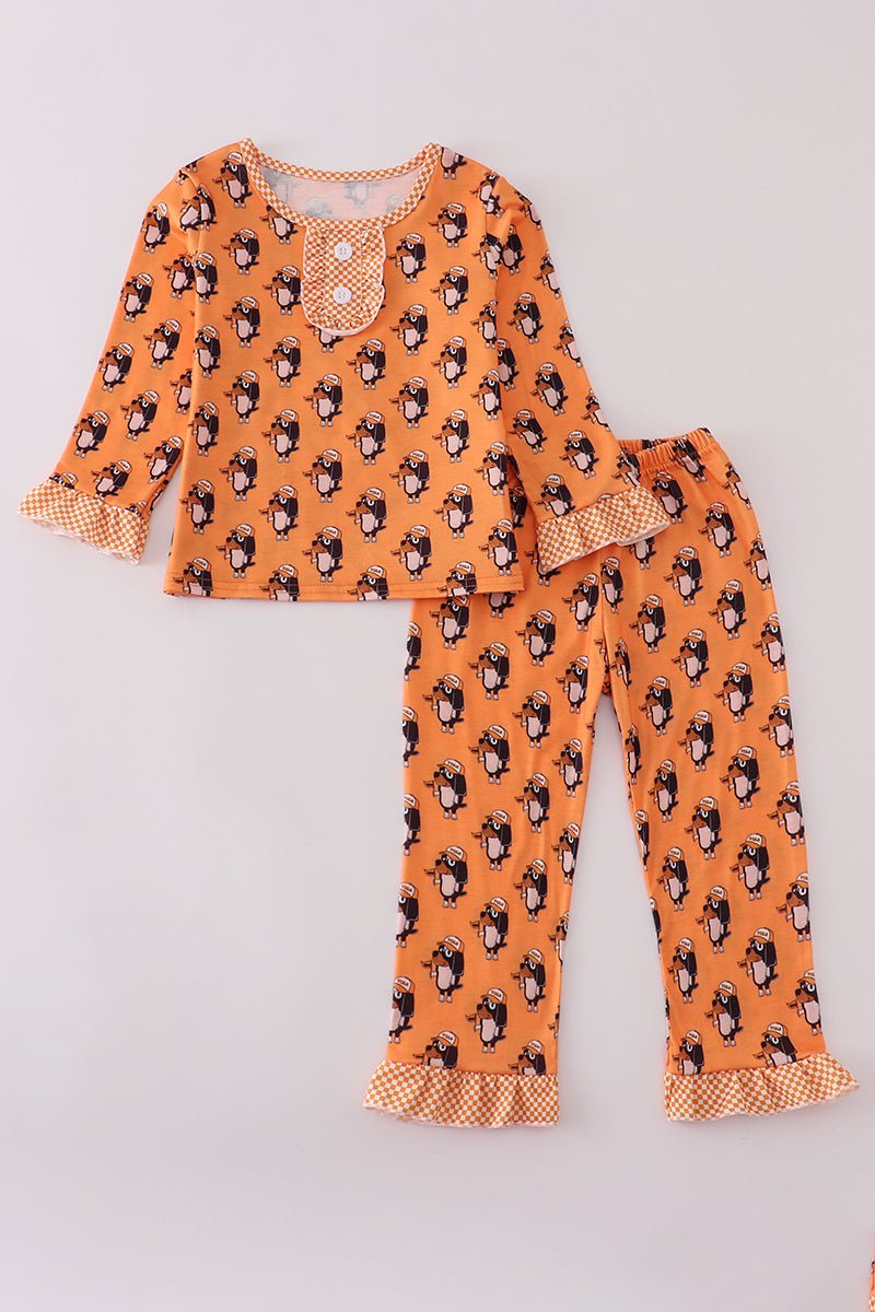 Girls Tennessee Orange Ruffle PJ Set – Vols Mascot Print - Blue Marc