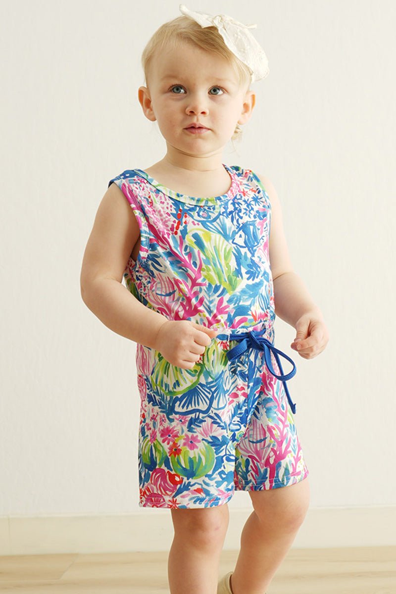 Girls' Tropical Paradise Sleeveless Romper – Vibrant & Comfy - Blue Marc