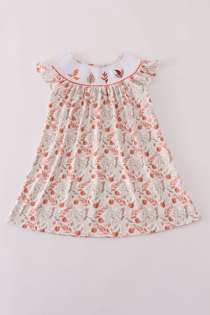Harvest Floral Embroidered Smock Dress for Girls - Blue Marc