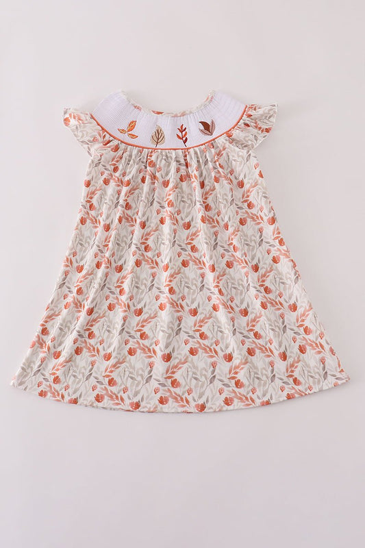 Harvest Floral Embroidered Smock Dress for Girls - Blue Marc