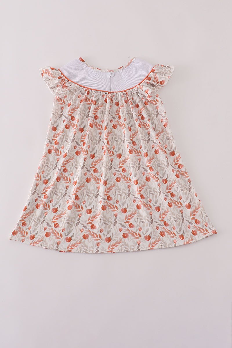 Harvest Floral Embroidered Smock Dress for Girls - Blue Marc