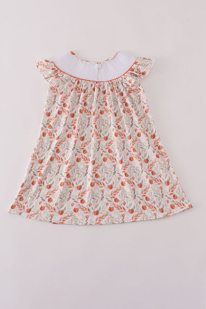 Harvest Floral Embroidered Smock Dress for Girls - Blue Marc
