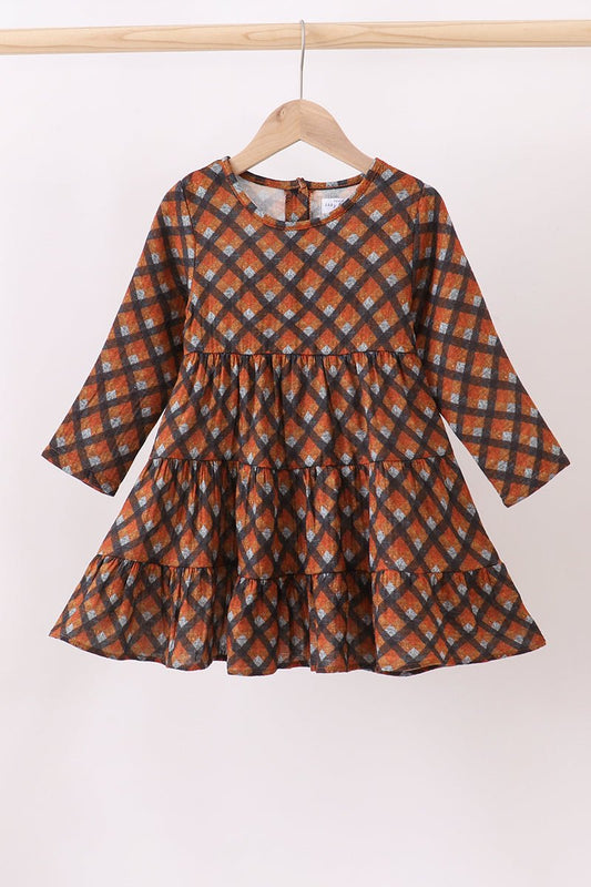 Harvest Plaid Twirl Dress – Classic Fall Style for Little Girls - Blue Marc