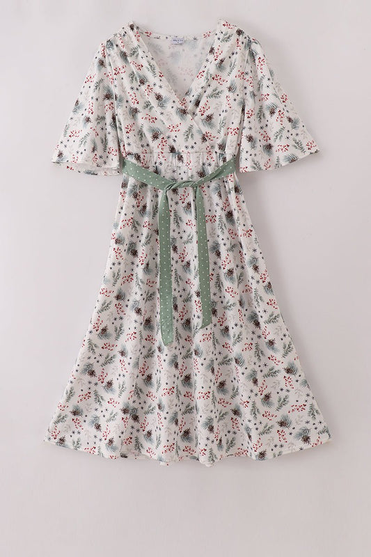 Holiday Holly Leaf Maxi Dress for Moms – Matching Christmas Outfit - Blue Marc