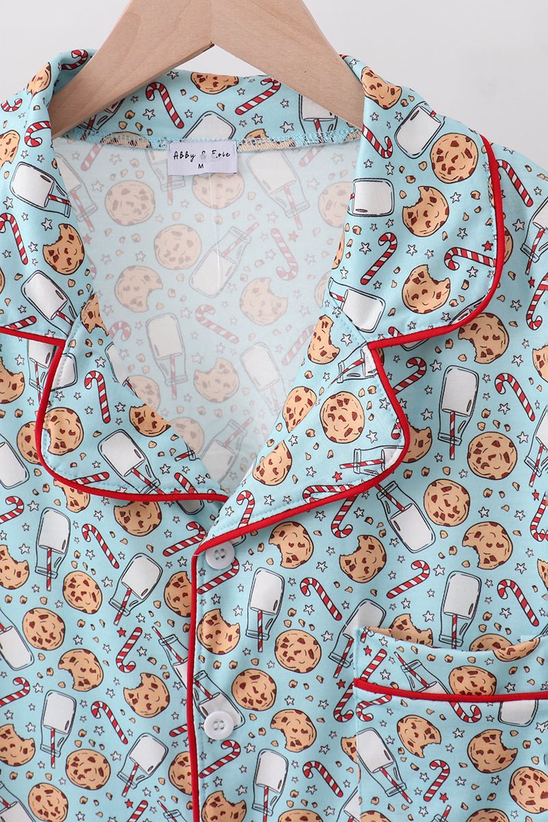 Holiday Pajama Set for Women – Cookies, Candy Cane & Milk Print - Blue Marc