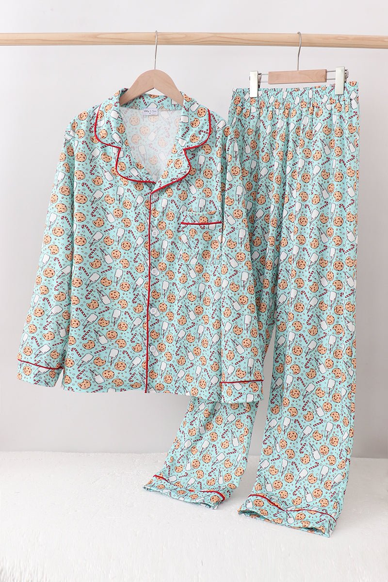 Holiday Pajama Set for Women – Cookies, Candy Cane & Milk Print - Blue Marc