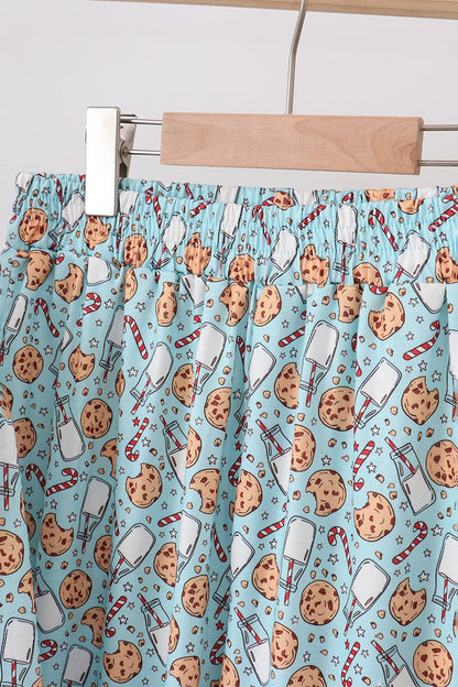Holiday Pajama Set for Women – Cookies, Candy Cane & Milk Print - Blue Marc