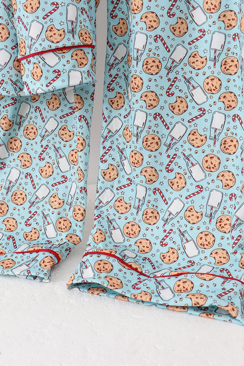 Holiday Pajama Set for Women – Cookies, Candy Cane & Milk Print - Blue Marc