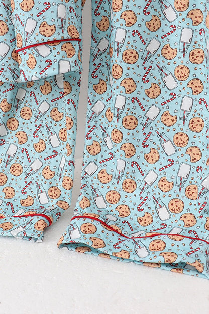 Holiday Pajama Set for Women – Cookies, Candy Cane & Milk Print - Blue Marc