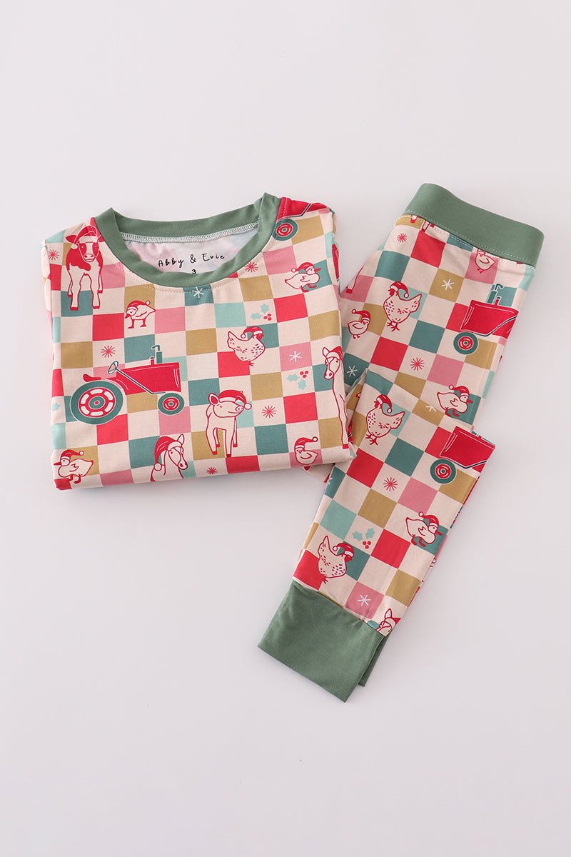 Holiday Patchwork Boys Pajama Set – Cozy Long Sleeve Sleepwear - Blue Marc