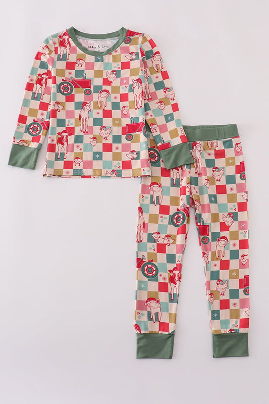 Holiday Patchwork Boys Pajama Set – Cozy Long Sleeve Sleepwear - Blue Marc