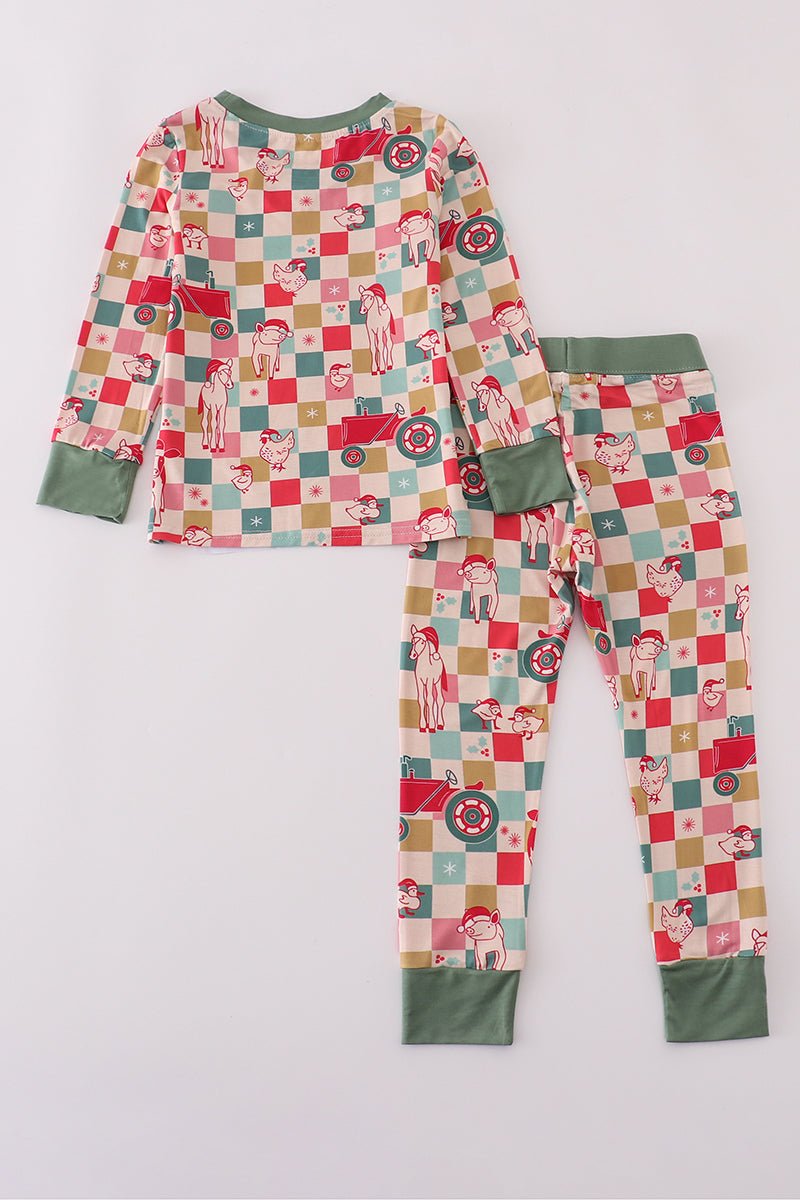 Holiday Patchwork Boys Pajama Set – Cozy Long Sleeve Sleepwear - Blue Marc