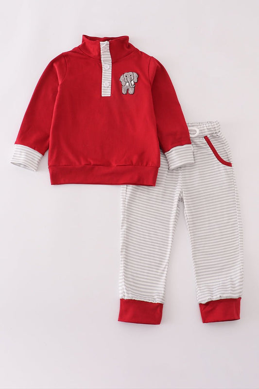 Holiday Red & White Elephant Jogger Set for Boys - Blue Marc