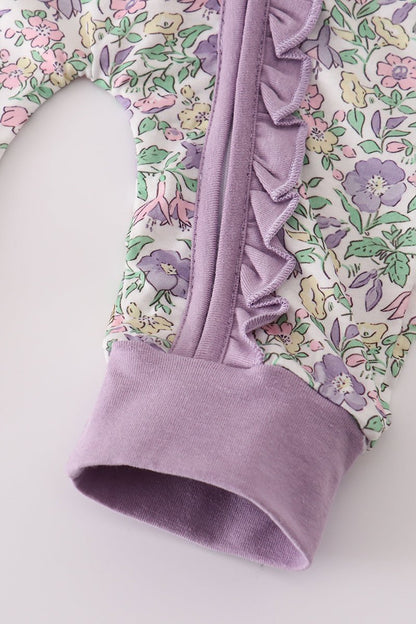 Lavender Garden Baby Girl Zip Romper with Ruffle Trim - Blue Marc