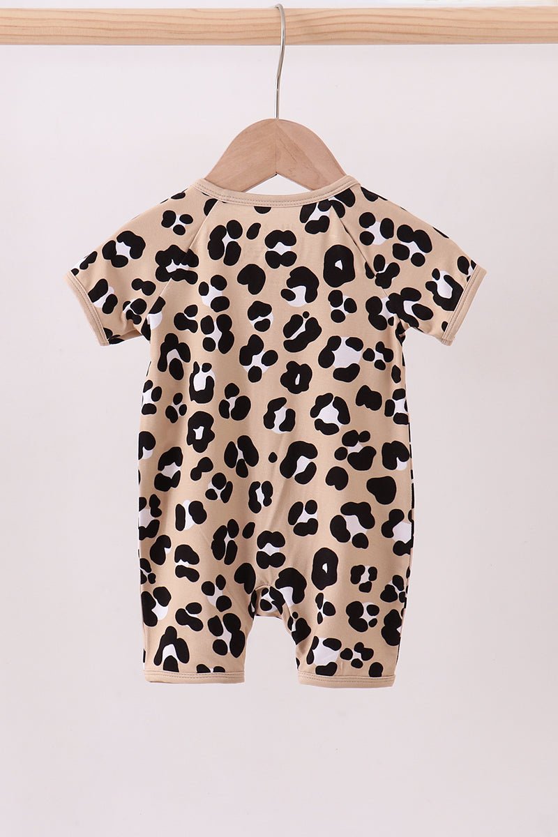 Leopard Print Baby Girl Romper – Short Sleeve Zip - Up Bodysuit - Blue Marc