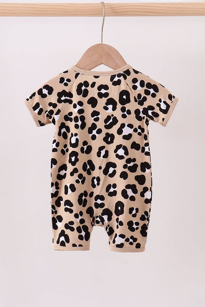 Leopard Print Baby Girl Romper – Short Sleeve Zip - Up Bodysuit - Blue Marc