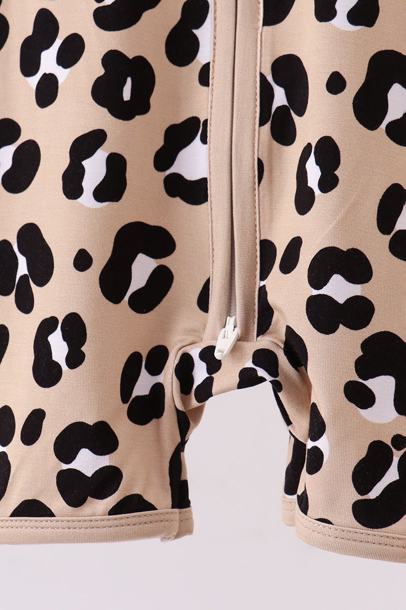 Leopard Print Baby Girl Romper – Short Sleeve Zip - Up Bodysuit - Blue Marc